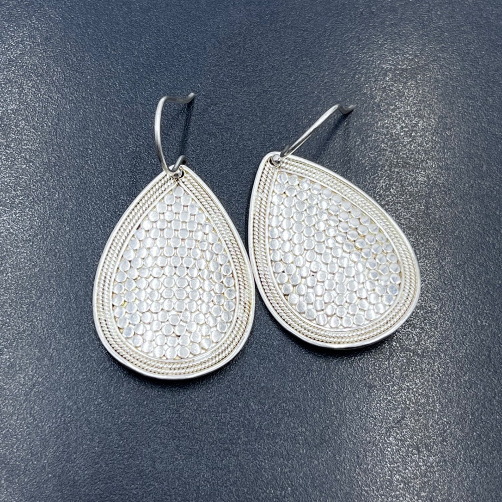 Anna Beck Sterling Silver 925 Dotted Teardrop Dangle Balinese Gili Earrings